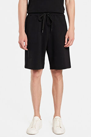 Erkek Relax Fit Rahat Kesim Yandan Cepli Siyah Bermuda Şort