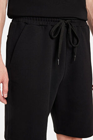 Erkek Relax Fit Rahat Kesim Yandan Cepli Siyah Bermuda Şort