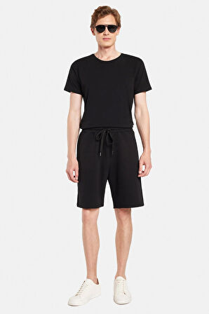 Erkek Relax Fit Rahat Kesim Yandan Cepli Siyah Bermuda Şort