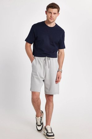 Erkek Relax Fit Rahat Kesim Yandan Cepli Gri Bermuda Şort