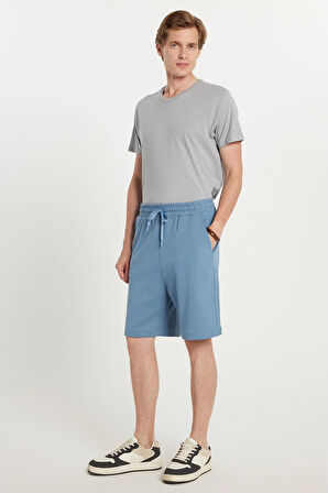 Erkek Relax Fit Rahat Kesim Yandan Cepli Bermuda Mavi Şort