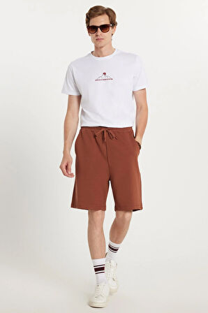 Erkek Relax Fit Rahat Kesim Yandan Cepli Kahverengi Bermuda Şort