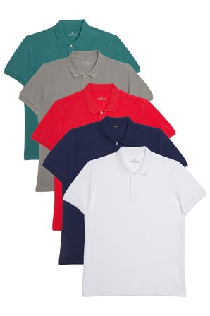 Erkek Slim Fit %100 Pamuk Yumuşak Doku 5'li Lacivert-Beyaz-Kırmızı-Taş-Mavi Düz Polo Yaka Tişört