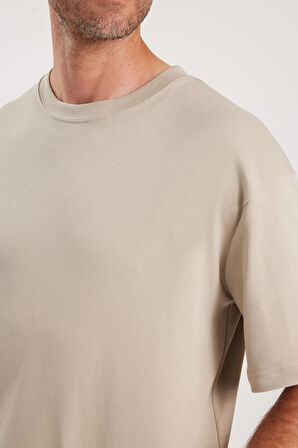 Unisex Oversize Geniş Kesim %100 Pamuk Yumuşak Dokulu Basic Bisiklet Yaka Taş Tişört