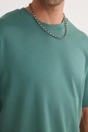 Unisex Oversize Geniş Kesim %100 Pamuk Yumuşak Dokulu Basic Bisiklet Yaka Yeşil Tişört