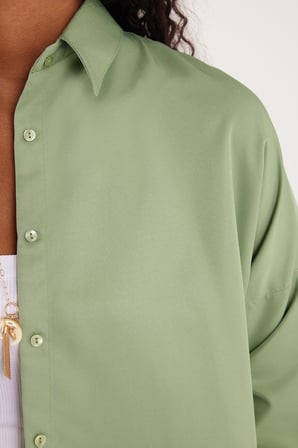 Kadın Oversize Rahat Kesim Spor Yaka Uzun Kollu Basic Düz Mint Gömlek
