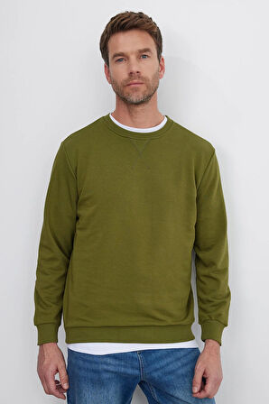 Unisex Relax Fit Rahat Kesim %100 Pamuk Basic Yeşil Bisiklet Yaka Sweatshirt