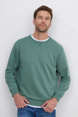 Unisex Relax Fit Rahat Kesim %100 Pamuk 3 İplik Basic Yeşil Bisiklet Yaka Sweatshirt