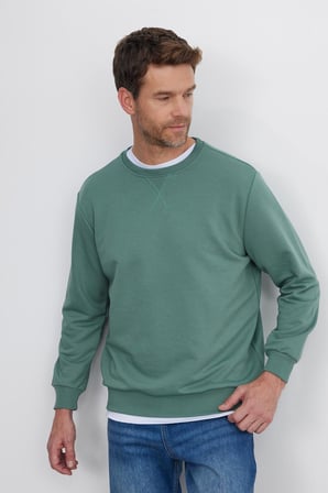 Unisex Relax Fit Rahat Kesim %100 Pamuk 3 İplik Basic Yeşil Bisiklet Yaka Sweatshirt