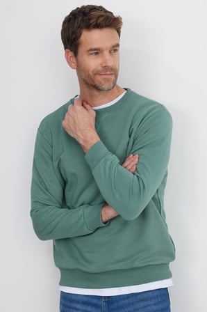 Unisex Relax Fit Rahat Kesim %100 Pamuk 3 İplik Basic Yeşil Bisiklet Yaka Sweatshirt