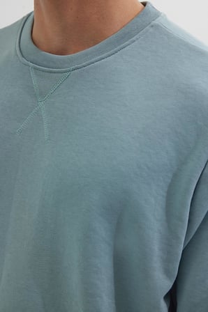 Unisex Relax Fit Rahat Kesim %100 Pamuk 3 İplik Basic Mavi Bisiklet Yaka Sweatshirt