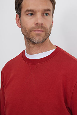 Unisex Relax Fit Rahat Kesim %100 Pamuk Basic Kiremit Bisiklet Yaka Sweatshirt