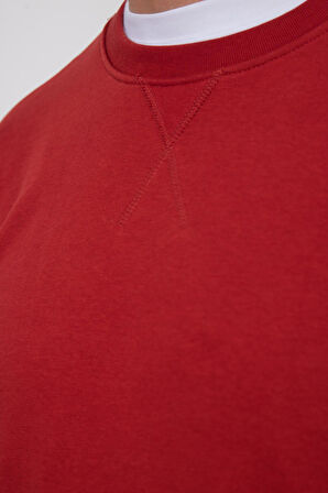 Unisex Relax Fit Rahat Kesim %100 Pamuk Basic Kiremit Bisiklet Yaka Sweatshirt