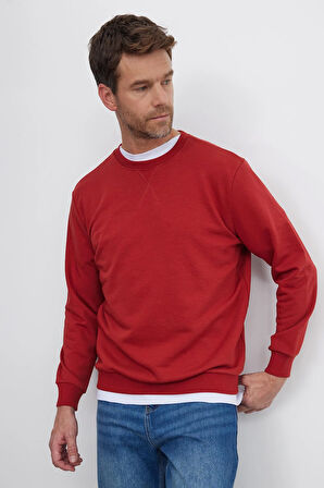 Unisex Relax Fit Rahat Kesim %100 Pamuk Basic Kiremit Bisiklet Yaka Sweatshirt