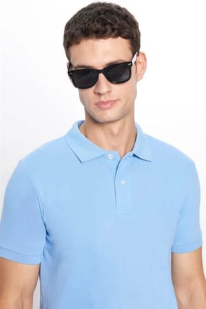 Erkek 5'li Paket Haki-Yeşil-Lacivert-Mavi-Siyah Slim Fit Dar Kesim Pamuklu Düz Polo Yaka Tişört