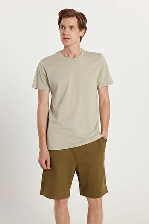 Unisex Slim Fit Dar Kesim %100 Pamuk Yumuşak Dokulu Yeşil Bisiklet Yaka Tişört