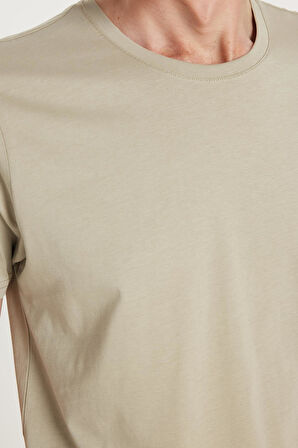 Unisex Slim Fit Dar Kesim %100 Pamuk Yumuşak Dokulu Yeşil Bisiklet Yaka Tişört