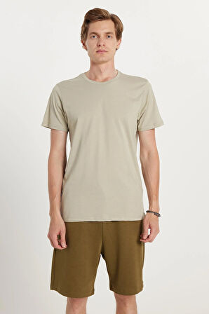 Unisex Slim Fit Dar Kesim %100 Pamuk Yumuşak Dokulu Yeşil Bisiklet Yaka Tişört