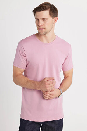 Unisex Slim Fit Dar Kesim %100 Pamuk Yumuşak Dokulu Lila Bisiklet Yaka Tişört