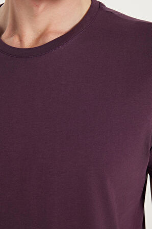 Unisex Slim Fit Dar Kesim %100 Pamuk Yumuşak Dokulu Mor Bisiklet Yaka Tişört