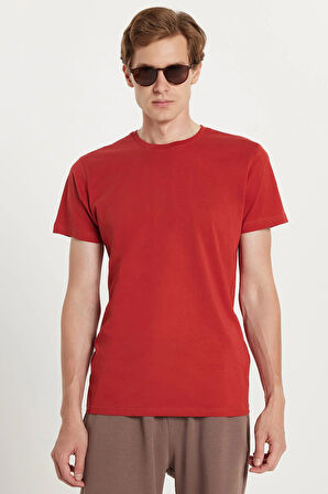 Unisex Slim Fit Dar Kesim %100 Pamuk Yumuşak Dokulu Kiremit Bisiklet Yaka Tişört