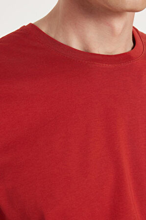 Unisex Slim Fit Dar Kesim %100 Pamuk Yumuşak Dokulu Kiremit Bisiklet Yaka Tişört