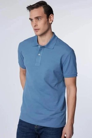 Erkek 5'li Paket Lacivert-Mavi-Gri-Haki-Siyah Slim Fit Pamuklu Düz Pike Polo Yaka Tişört