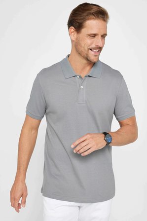 Erkek 5'li Paket Lacivert-Mavi-Gri-Haki-Siyah Slim Fit Pamuklu Düz Pike Polo Yaka Tişört