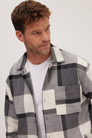 Erkek Relax Fit Rahat Kesim Spor Yaka Kareli Flotalı Cep Kışlık Gömlek