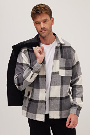 Erkek Relax Fit Rahat Kesim Spor Yaka Kareli Flotalı Cep Kışlık Gömlek