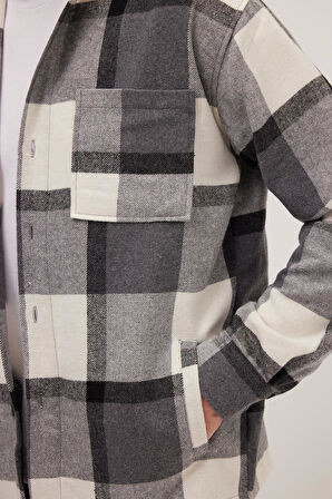 Erkek Relax Fit Rahat Kesim Spor Yaka Kareli Flotalı Cep Kışlık Gömlek