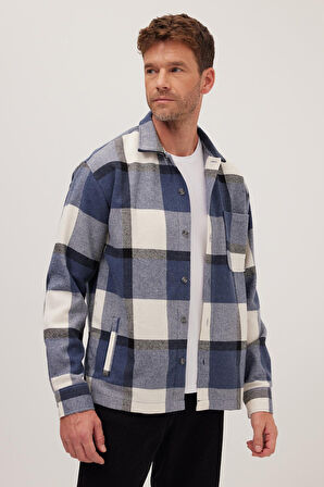 Erkek Relax Fit Rahat Kesim Spor Yaka Kareli Flotalı Cep Kışlık Gömlek