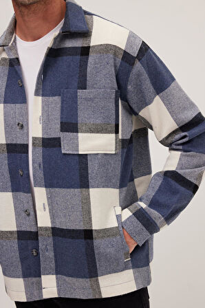 Erkek Relax Fit Rahat Kesim Spor Yaka Kareli Flotalı Cep Kışlık Gömlek