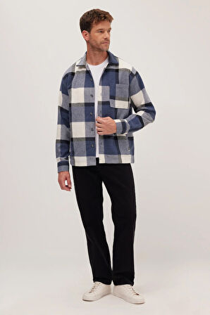 Erkek Relax Fit Rahat Kesim Spor Yaka Kareli Flotalı Cep Kışlık Gömlek