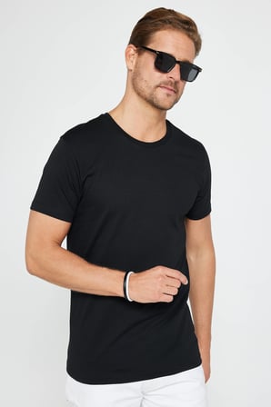 Unisex 3'lü Paket Siyah-Beyaz-Lacivert Slim Fit Dar Kesim %100 Pamuk Bisiklet Yaka Tişört
