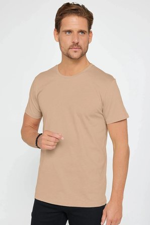 Unisex 5'li Paket Siyah-Beyaz-Füme-Vizon-Yeşil Slim Fit Dar Kesim %100 Pamuk Bisiklet Yaka Tişört