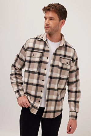 Relax Fit Rahat Kesim Çift Cep Kapaklı Kışlık Oduncu Kareli Erkek Gömlek