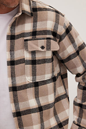 Relax Fit Rahat Kesim Çift Cep Kapaklı Kışlık Oduncu Kareli Erkek Gömlek