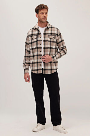 Relax Fit Rahat Kesim Çift Cep Kapaklı Kışlık Oduncu Kareli Erkek Gömlek