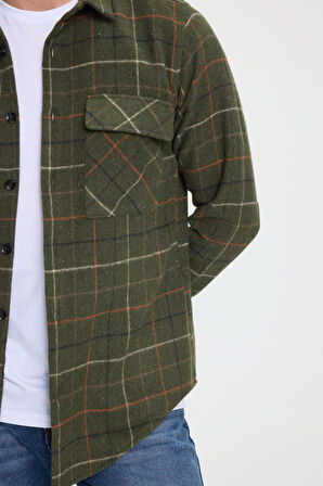 Erkek Slim Fit Dar Kesim Spor Yaka Çift Cep Kapaklı Kareli Gömlek