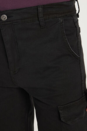 Erkek Relax Fit Rahat Kesim %100 Pamuk Kargo Cep Siyah Kapri Şort