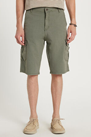 Erkek Relax Fit Rahat Kesim %100 Pamuk Kargo Cep Haki Kapri Şort