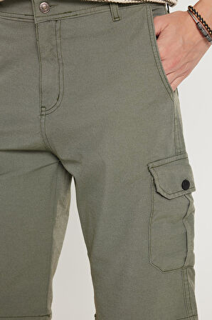 Erkek Relax Fit Rahat Kesim %100 Pamuk Kargo Cep Haki Kapri Şort