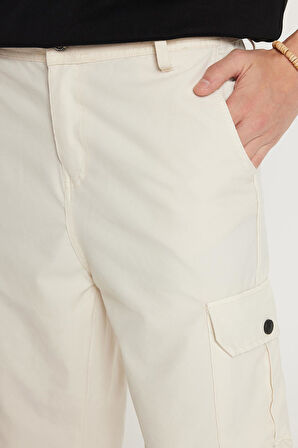 Erkek Relax Fit Rahat Kesim %100 Pamuk Kargo Cep Bej Kapri Şort