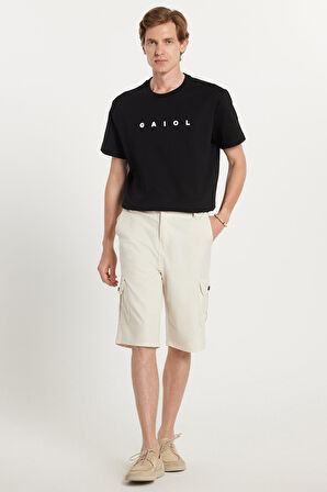 Erkek Relax Fit Rahat Kesim %100 Pamuk Kargo Cep Bej Kapri Şort