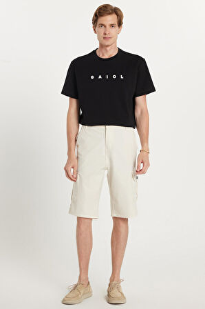 Erkek Relax Fit Rahat Kesim %100 Pamuk Kargo Cep Bej Kapri Şort