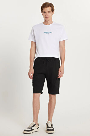 Erkek Relax Fit Rahat Kesim %100 Pamuk Kargo Cep Siyah Kapri Şort