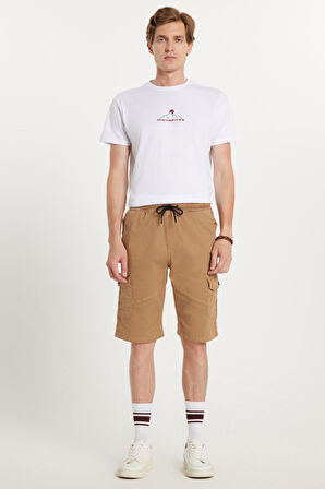 Erkek Relax Fit Rahat Kesim %100 Pamuk Kargo Cep Camel Kapri Şort