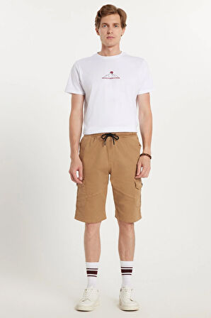 Erkek Relax Fit Rahat Kesim %100 Pamuk Kargo Cep Camel Kapri Şort