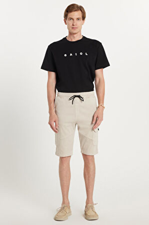 Erkek Relax Fit Rahat Kesim %100 Pamuk Kargo Cep Taş Renk Kapri Şort